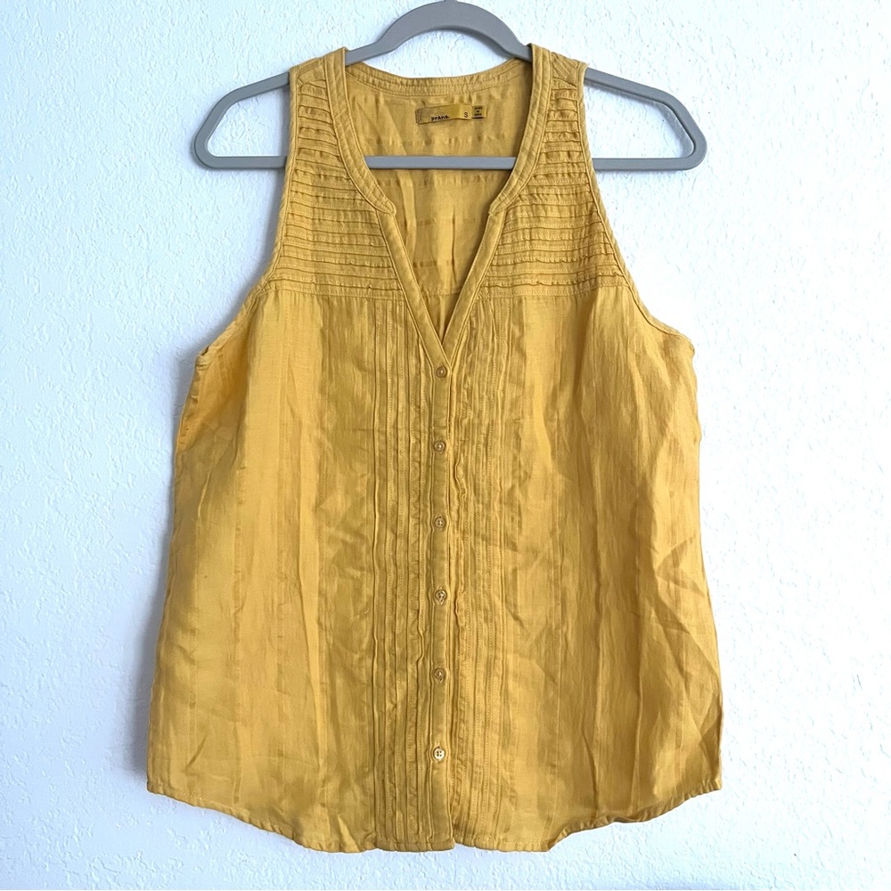 Prana Women’s Nieves Organic Tank Top Small Yellow mustard gold cotton blend 1